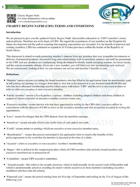 Charity Begins Nathi (CBN) Terms and Conditions .